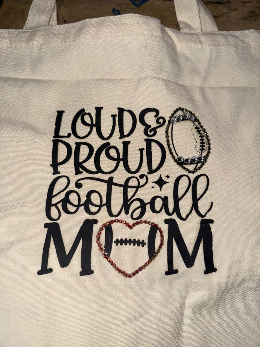 Loud & Proud Football Mom Tote - Cream with Black & Red Accents